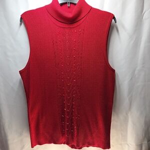 Elegant R.Q.T. Woman Red Beaded Sleeveless Sweater‎ Size 1X